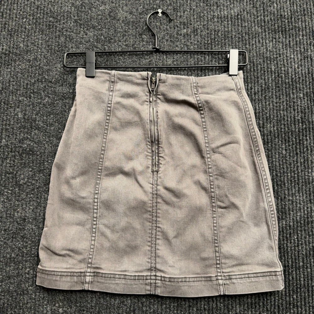 Free People Modern Femme Denim Mini Skirt Women's 4 Gray Stretch Back Zip